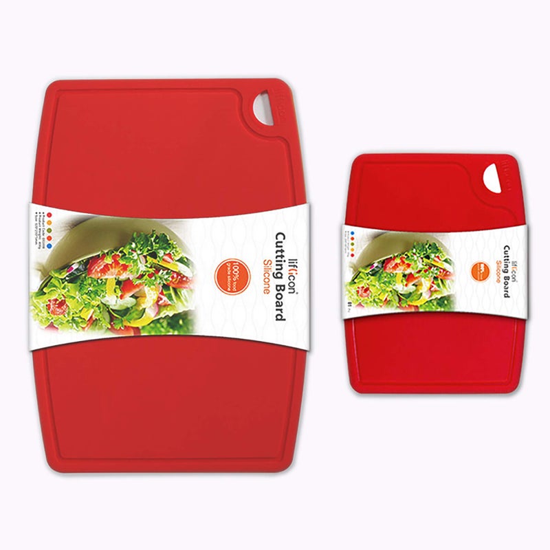Liflicon Thick Silicone Cutting Boards for Kitchen Silicone Chopping Boards/Mats Set of 2 Extra Large14.6''x10.43'', Mini 9.1â€x7.1â€ Non-slip Deep Drip Juice Groove, Dishwasher Safe-Red - Image 1